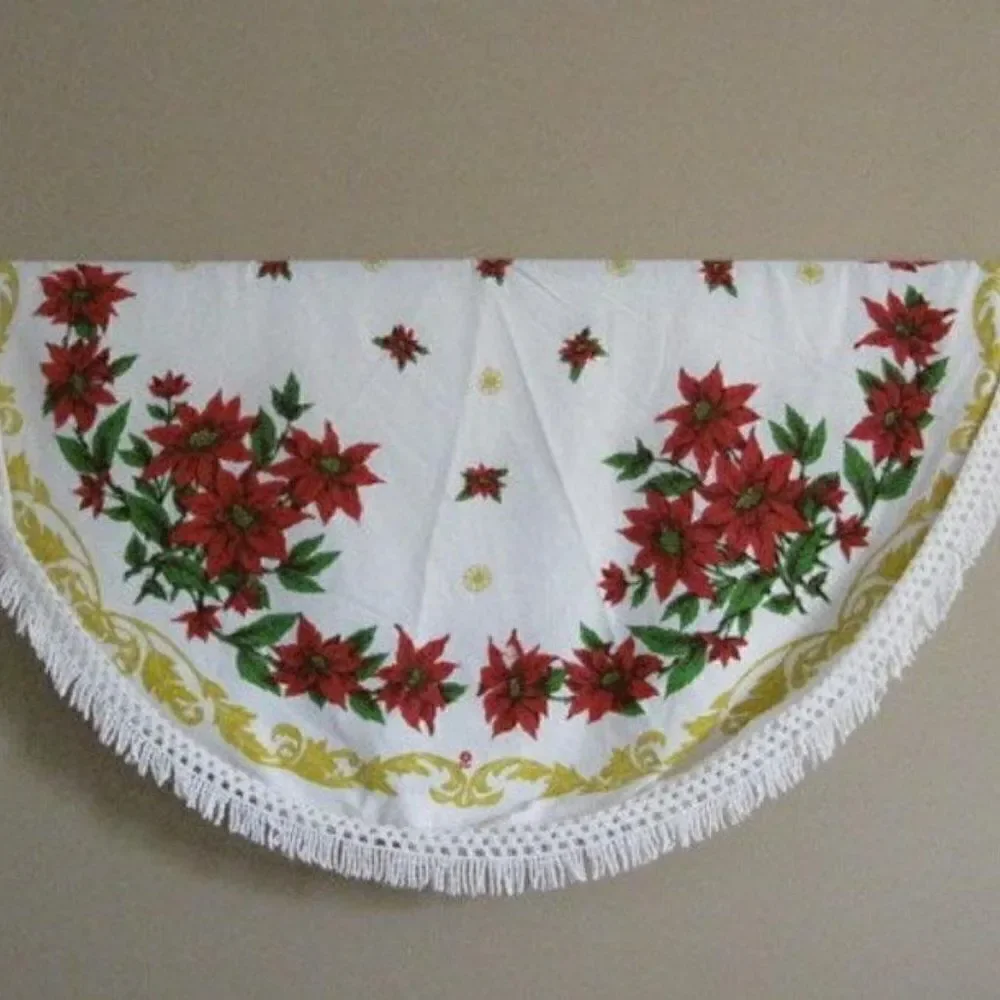 Round Tablecloth Christmas Poinsettia White 61x62
